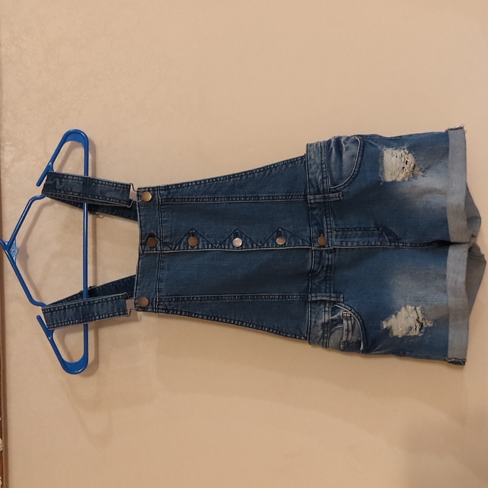 Distressed overall shorts